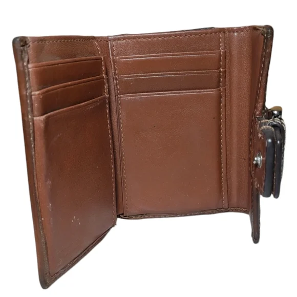 Coach Signature Jacquard Khaki Mini Leather Wallet - Picture 4 of 10